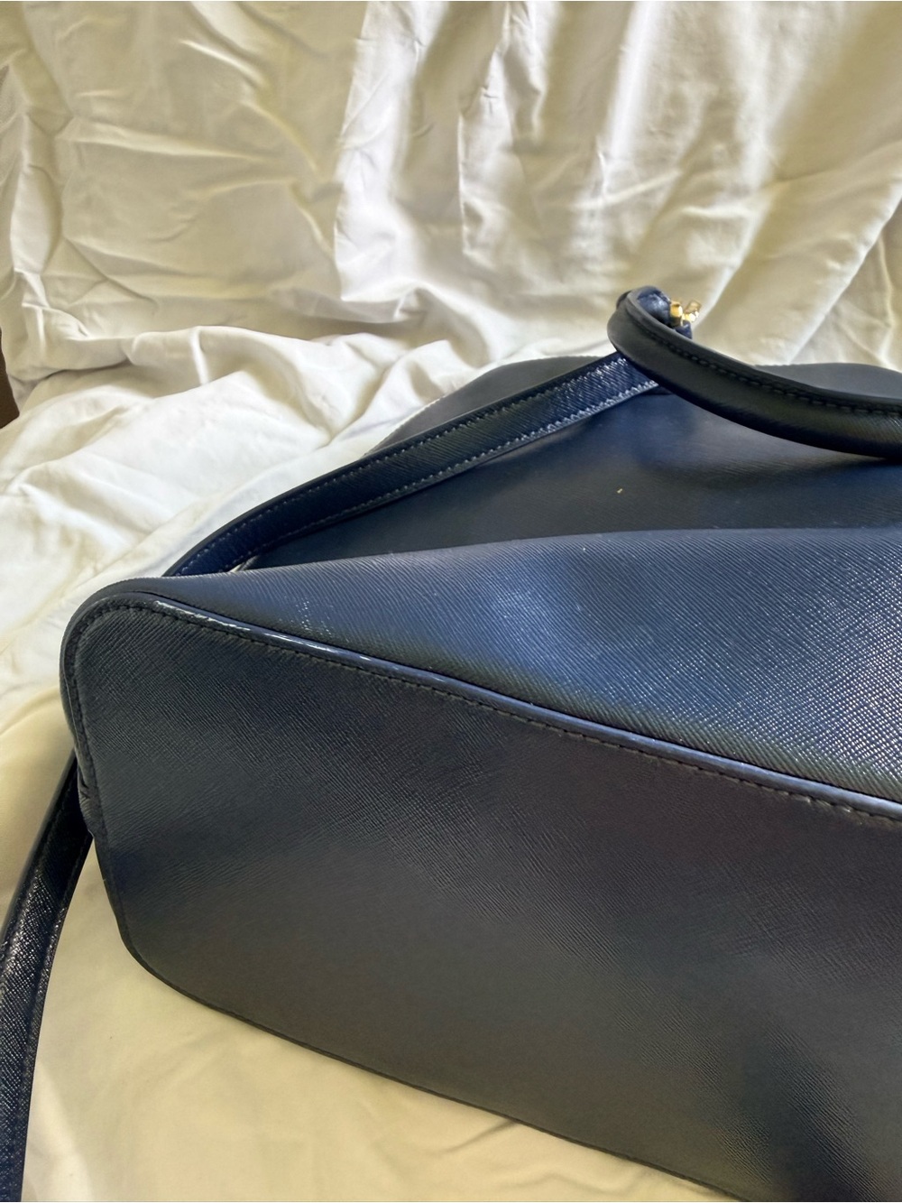 Tory Burch Navy Saffiano Leather Dome Satchel with Gold Hardware - Picture 6 of 12